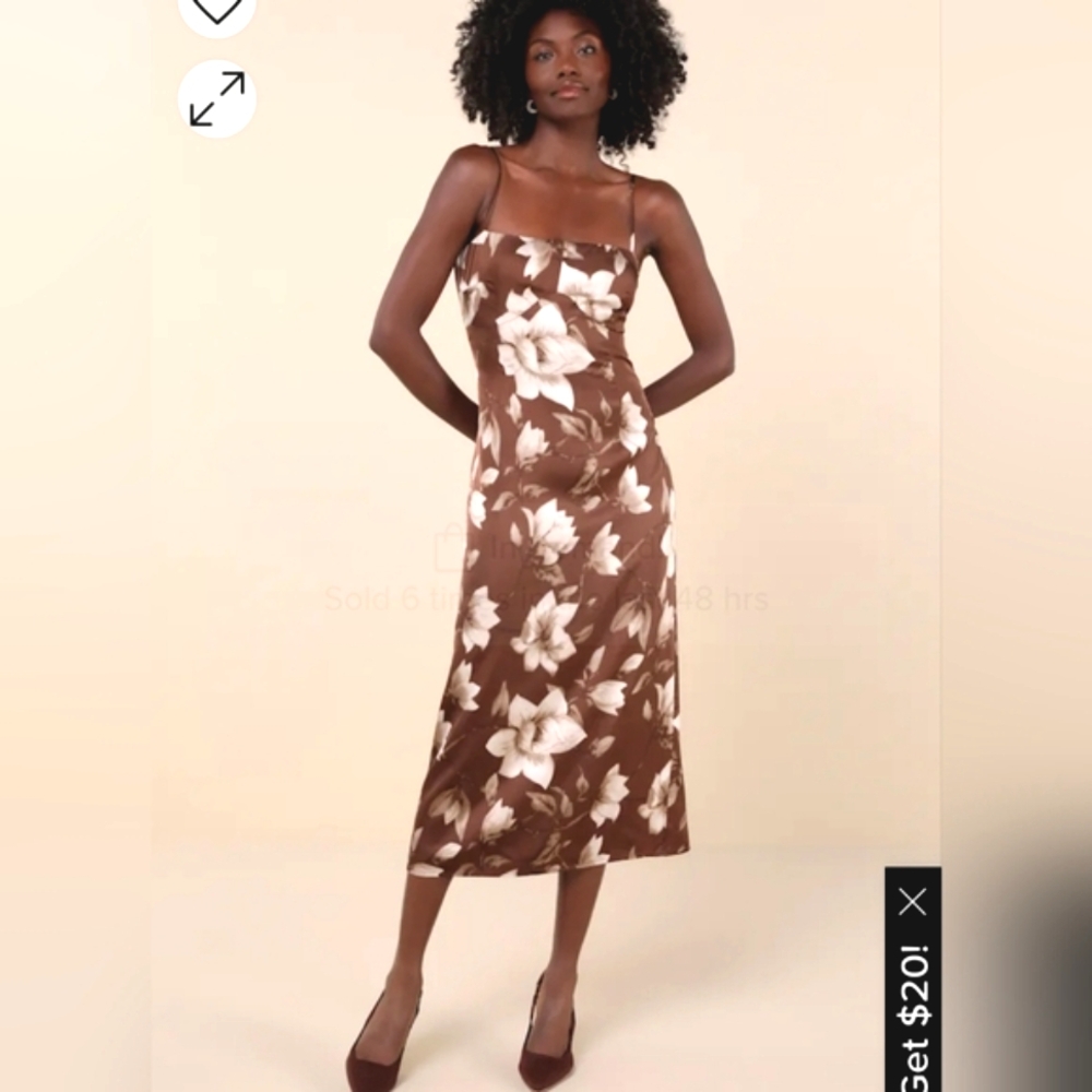 New Brown Floral Satin Lulus S